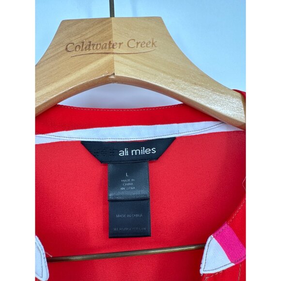 Ali Miles Striped Blouse top Tie botton Long Sleeves Womens size Large - Picture 2 of 3